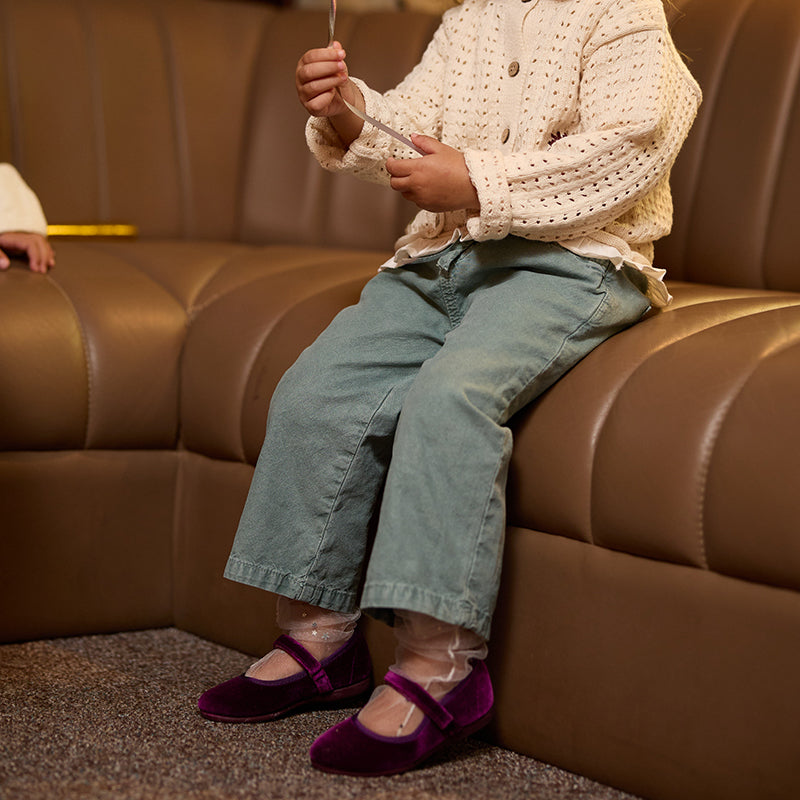 Merceditas clásicas de terciopelo burdeos Childrenchic® para niña