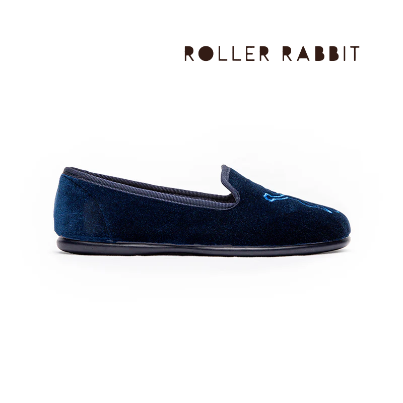 極美品 ジャランスリウァヤ Ruffle REPELLO SUEDE UK5 Roller Rabbit x Childrenchic: Navy Velvet Kids Slipper Shoes