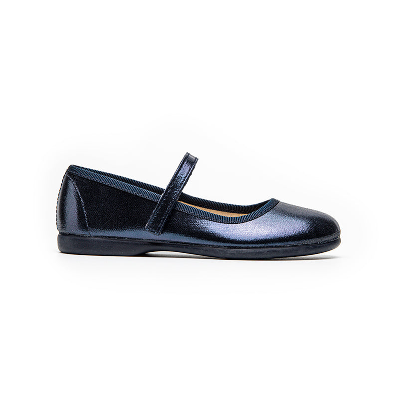 Navy Metallic Leather Girl Mary Jane Shoes
