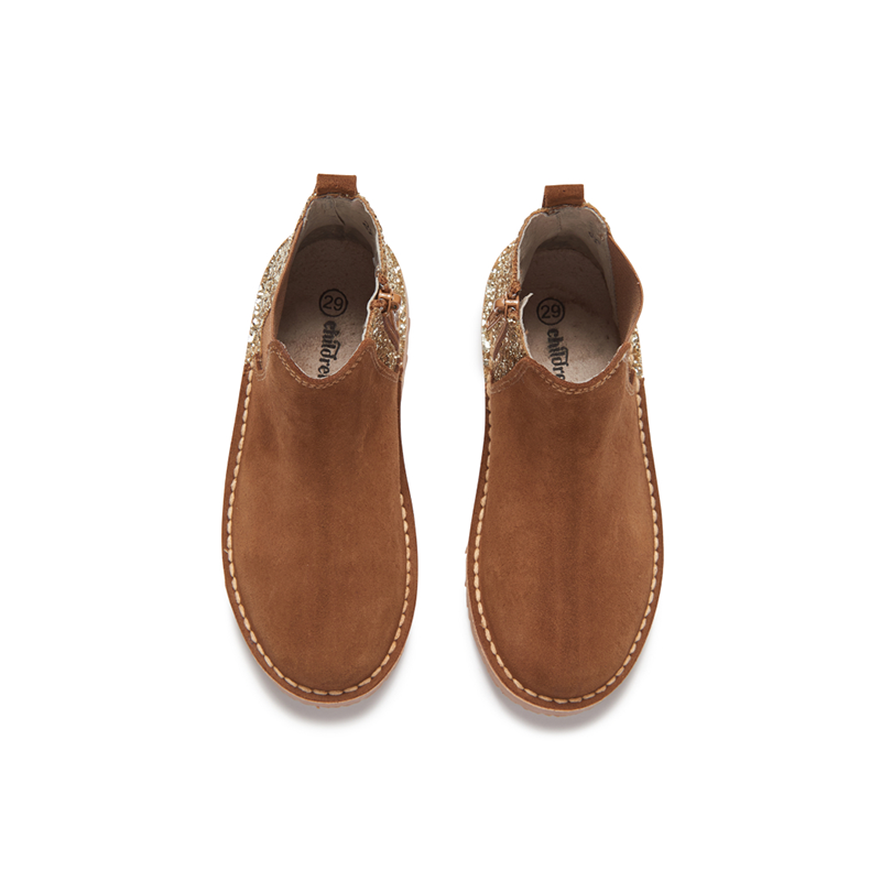 Glitter and Suede Chelsea Boots in Camel