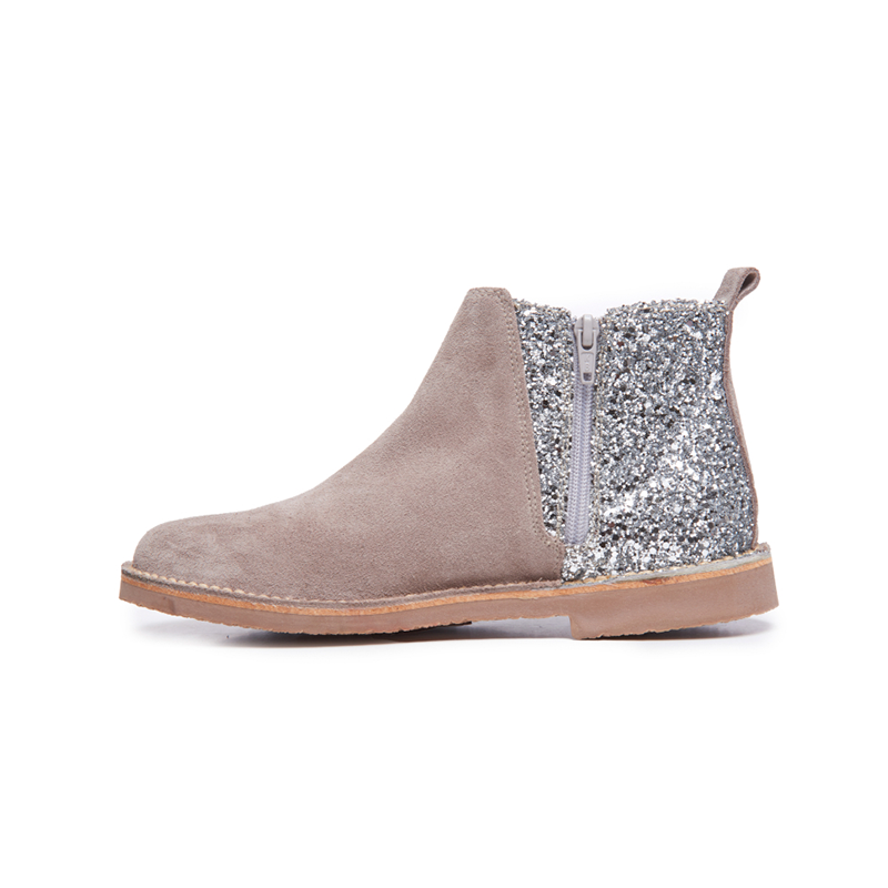 Glitter and Suede Chelsea Boots in Taupe childrenchic