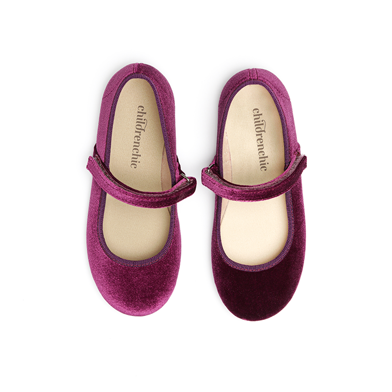Merceditas clásicas de terciopelo burdeos Childrenchic® para niña