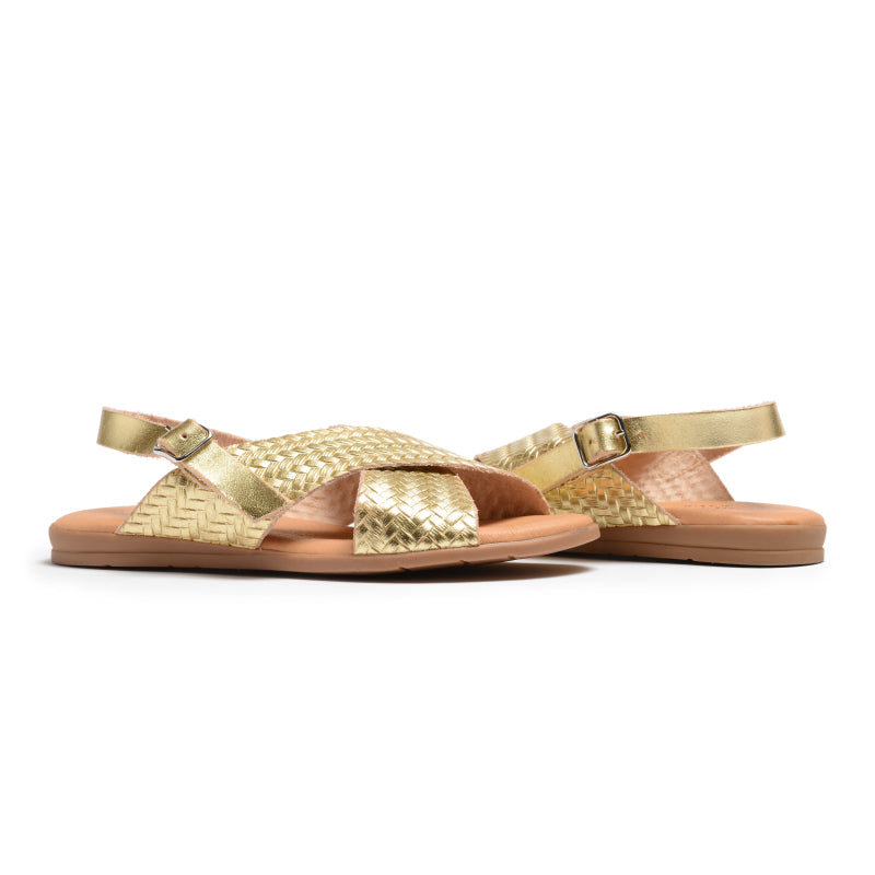 Girls' Childrenchic® braided leather sandals in metallic gold 