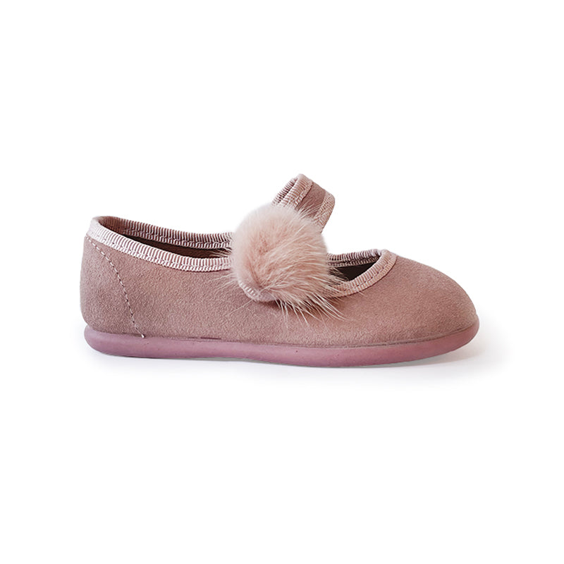 Classic Suede Mary Jane with Pom-pom in Rose