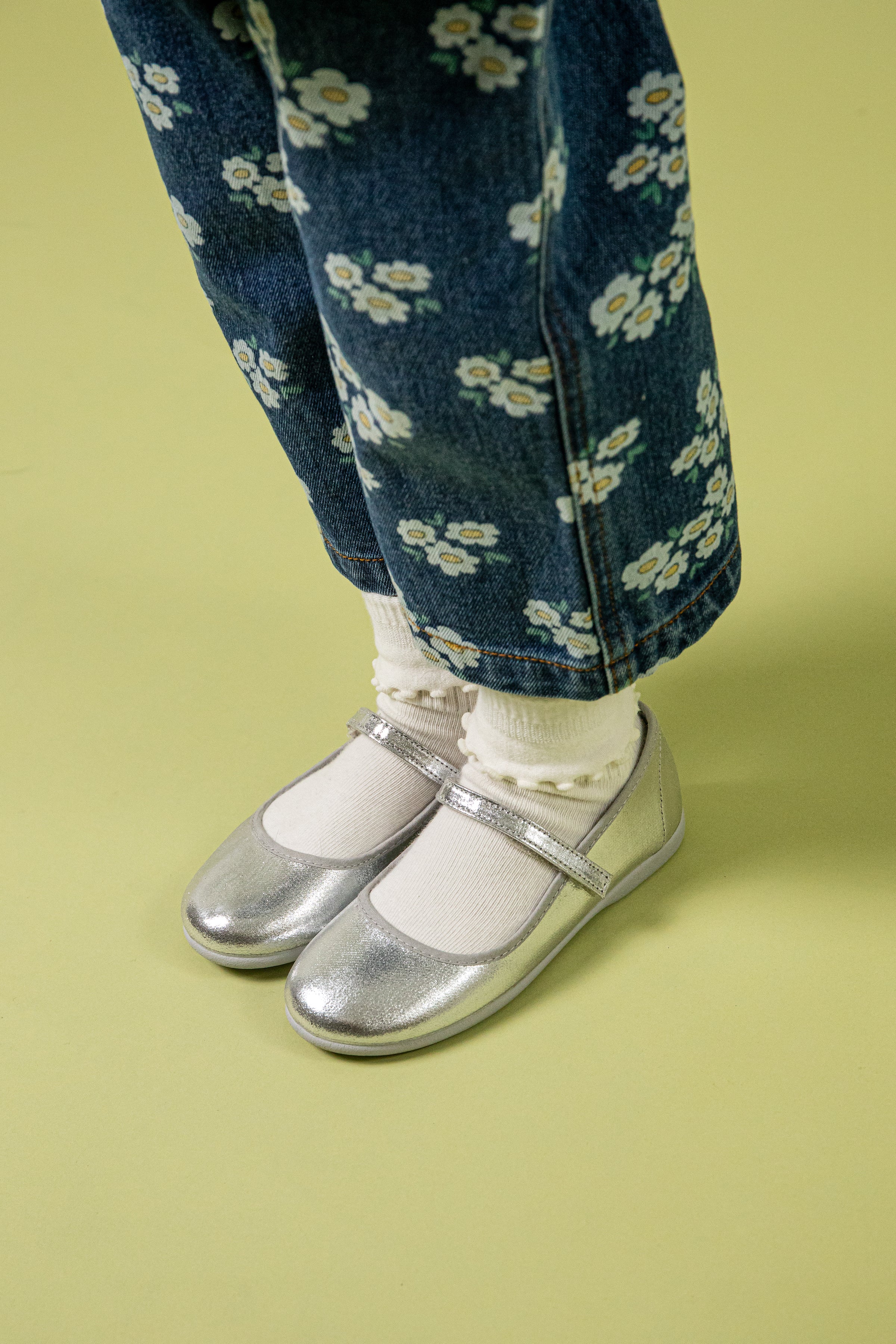 Silver Metallic Leather Girl Mary Jane Shoes
