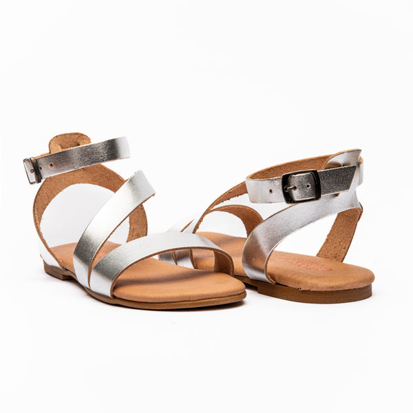 Leather Glad Sandal in Silver