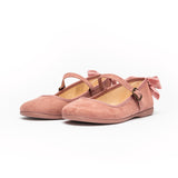 Suede Mary Janes with Velvet Bow in Pink