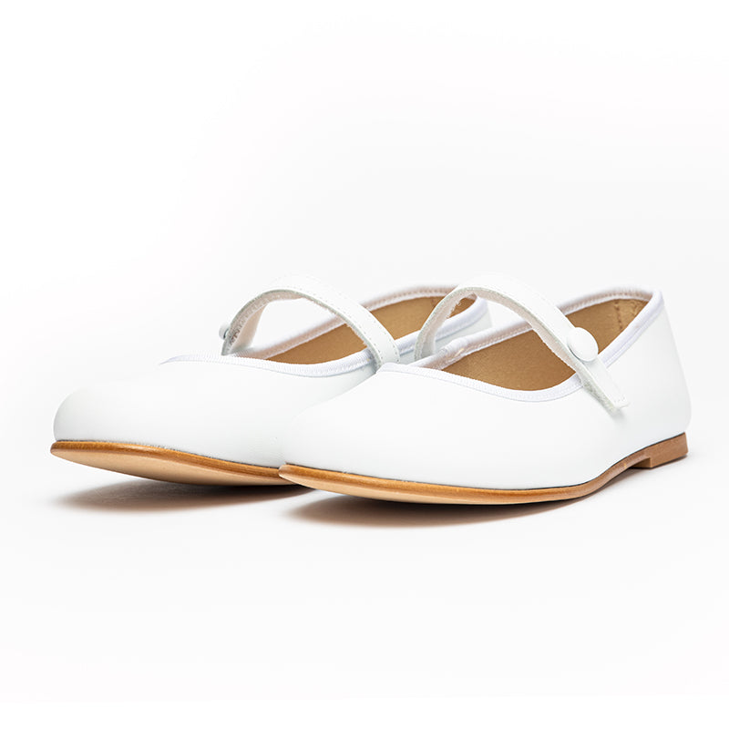 Classic Leather Hard Sole Mary Janes in White