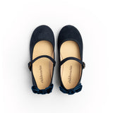 Suede Mary Janes with Velvet Bow in Navy