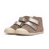 Suede High-Top Sneaker in Taupe with Glitter Straps