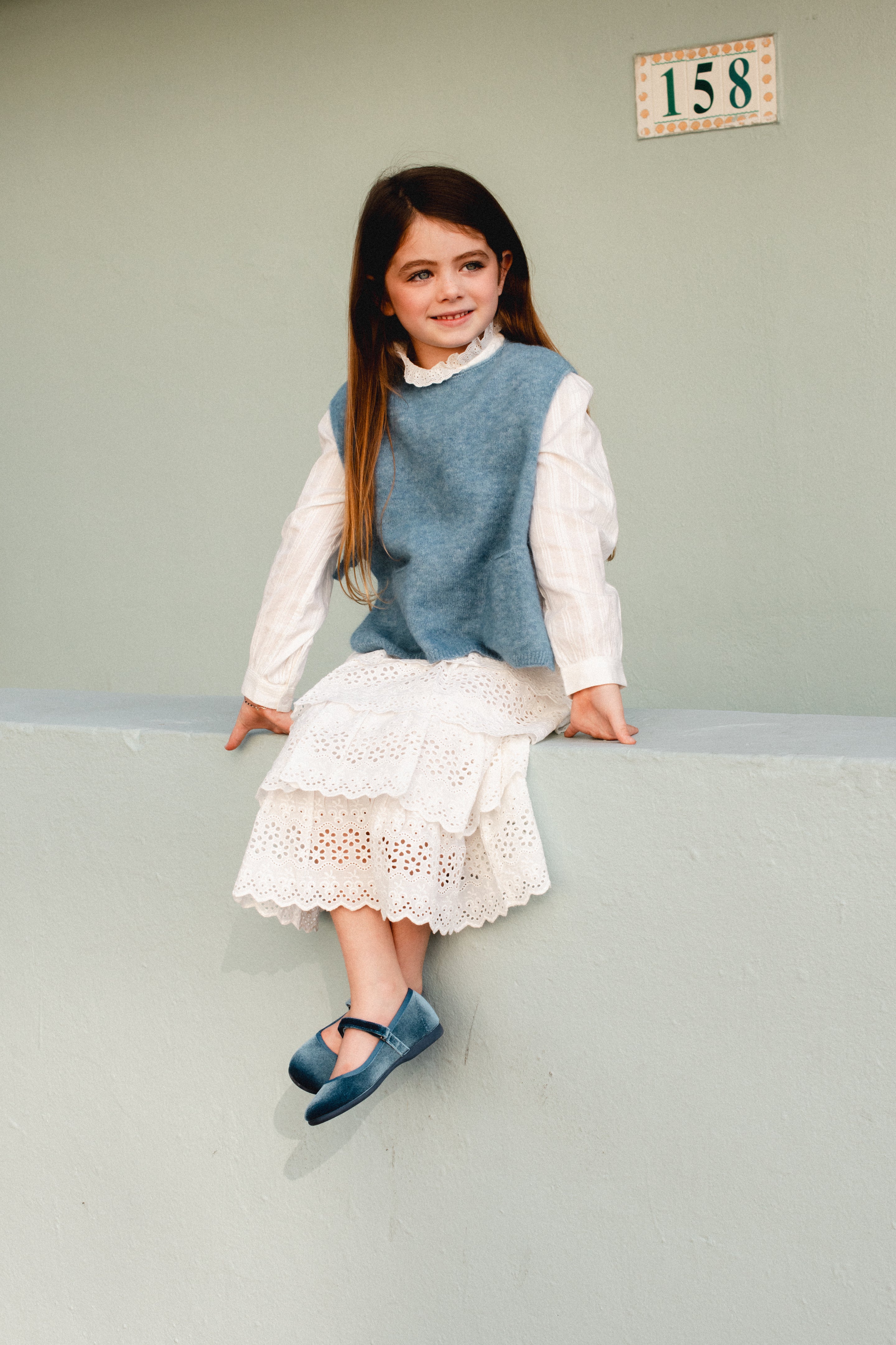 Blue Velvet Mary Jane Girl Shoe