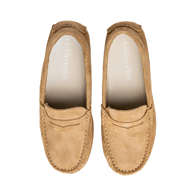 Camel Suede Boys Penny Loafers