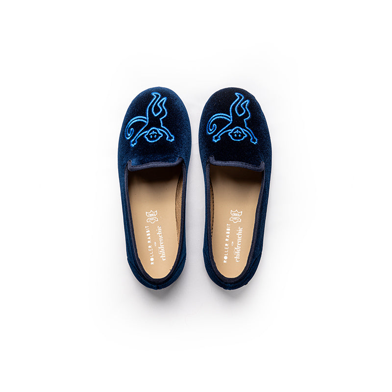 Roller Rabbit x Childrenchic: Navy Velvet Kids Slipper Shoes