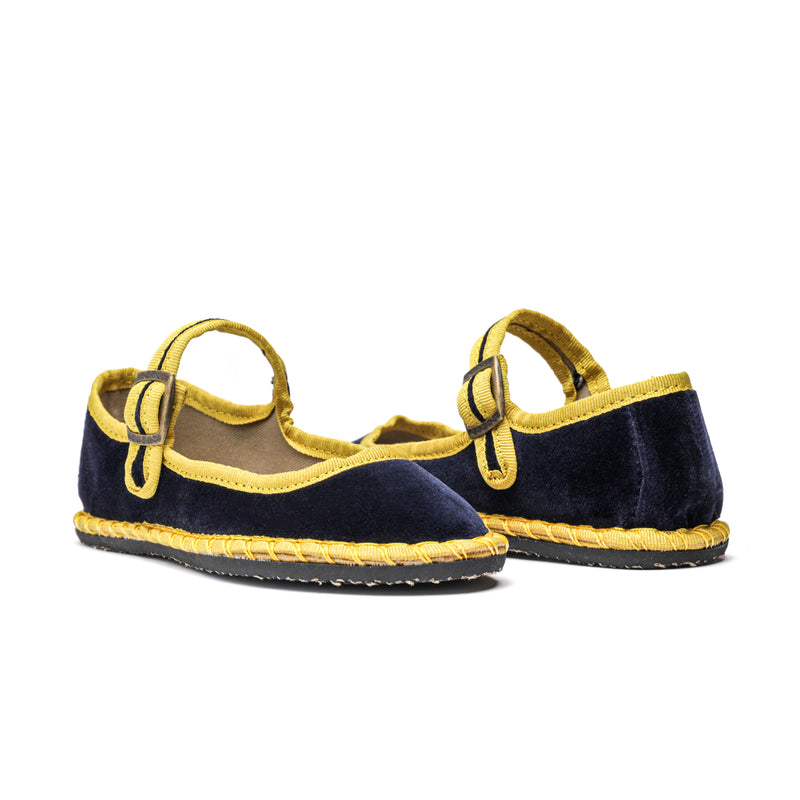 Velvet Contrast Mary Janes in Navy and Marygold