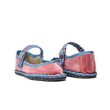Velvet Contrast Mary Janes in Rose and Blue
