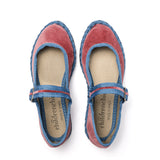 Velvet Contrast Mary Janes in Rose and Blue