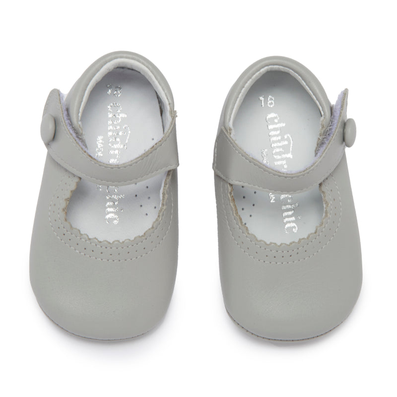 My-First Grey Leather Baby Mary Janes