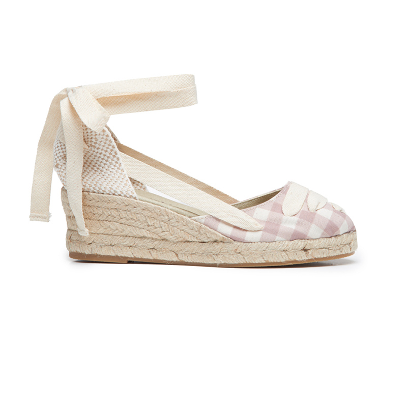 Laced Gingham Espadrille in Beige