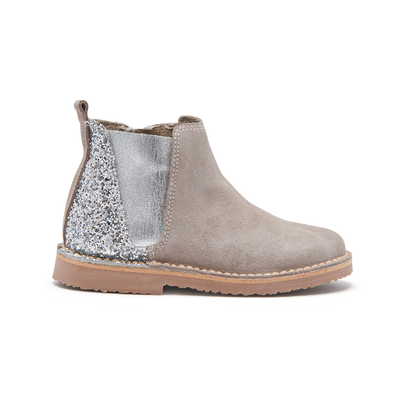 Girls' Childrenchic® Silver Sparkle and Taupe Suede Chelsea