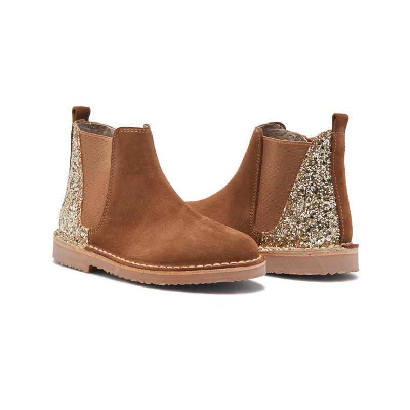 Glitter and Suede Chelsea Boots in Camel