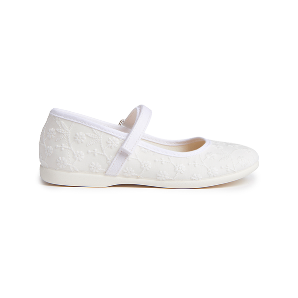 Classic Embroidered Mary Janes in White