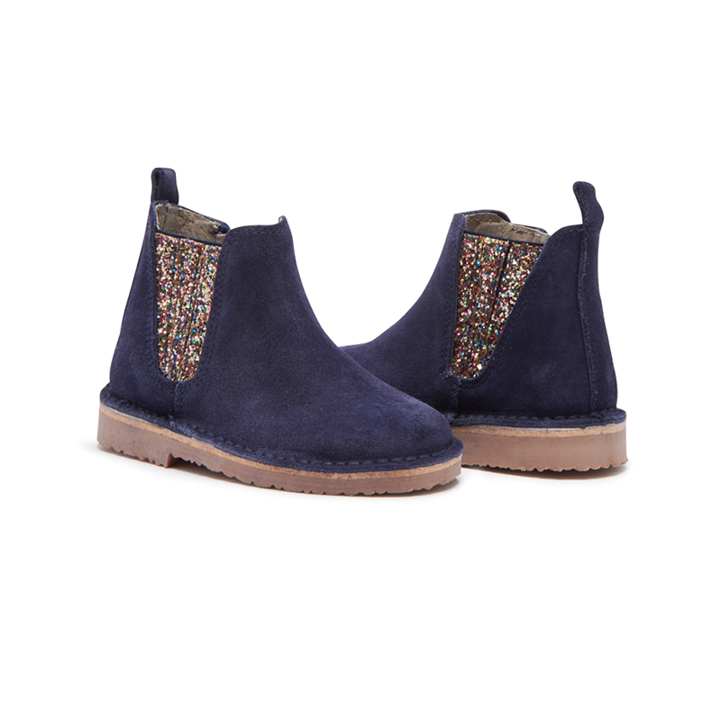 Glitter and Suede Chelsea Boots in Navy Multi