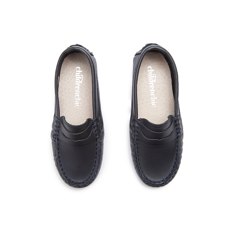 Leather Penny Loafers in Navy