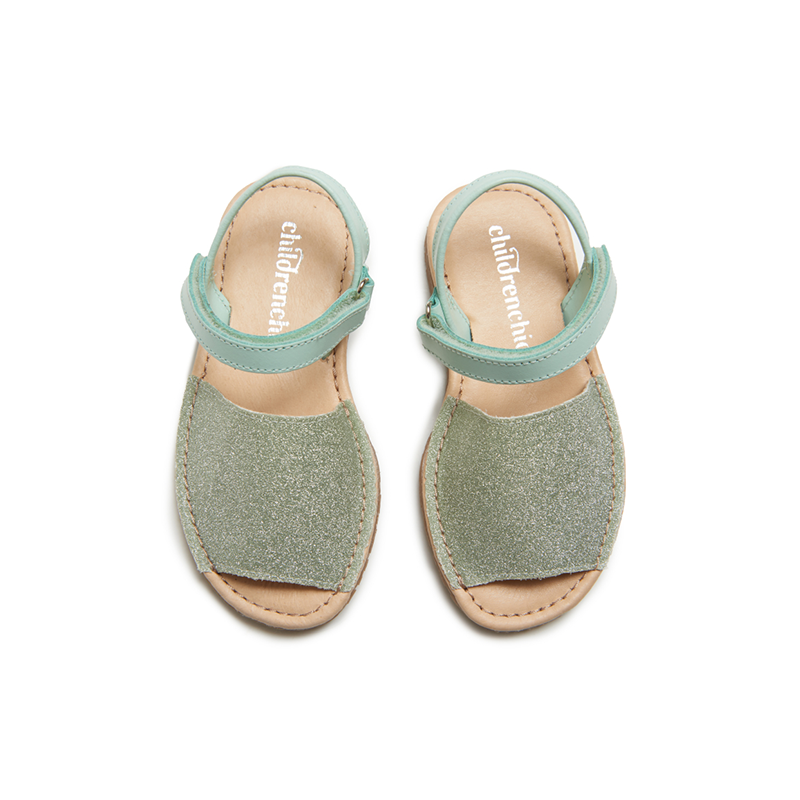 Leather Sandals in Green Glitter