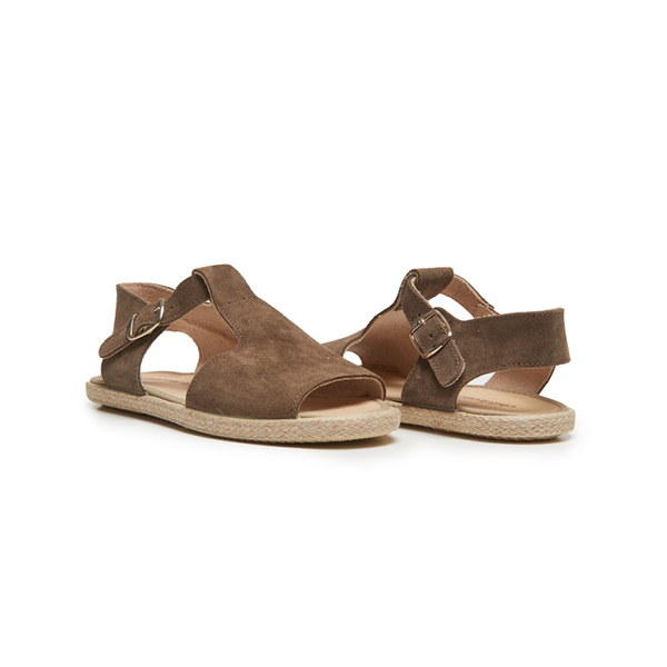 Suede T-bar Espadrille Sandal in Taupe