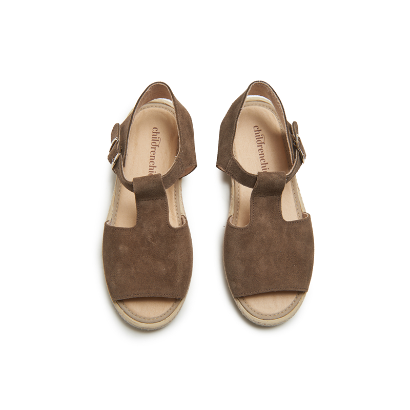 Suede T-bar Espadrille Sandal in Taupe