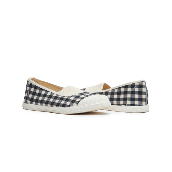 Gingham Canvas with Elastic Slip-on in Black