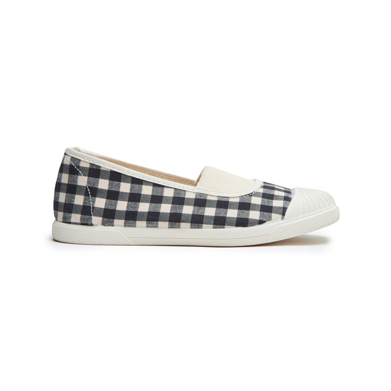 Gingham Canvas with Elastic Slip-on in Black