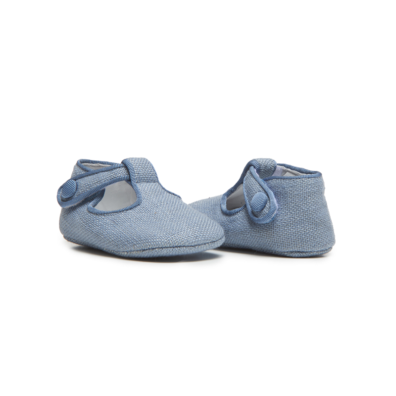 Zapatos con banda en T de lino My-First de Childrenchic® en azul
