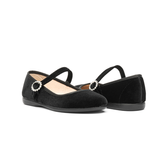 Black Velvet Girl Mary Janes With Jewel Buckle
