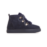 Suede Lace-Up Booties with Faux-Fur in Navy