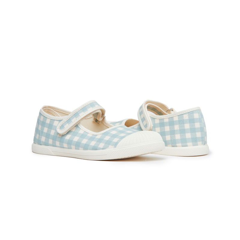Canvas Mary Jane Sneakers in Light Blue Gingham