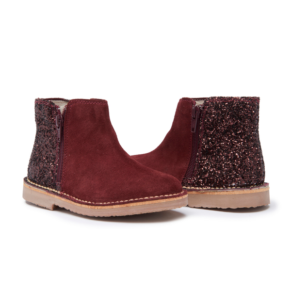 Glitter and Suede Chelsea Boots in Burgundy