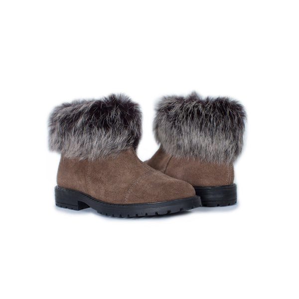 Girl's Brown Suede Ankle Boots with Faux Fur