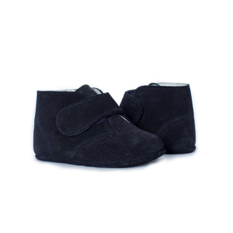 My-First Navy Suede Baby Pram Velcro Booties