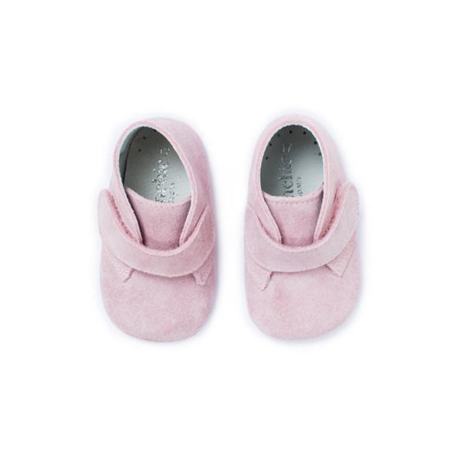 My-First Pink Suede Baby Pram Velcro Booties