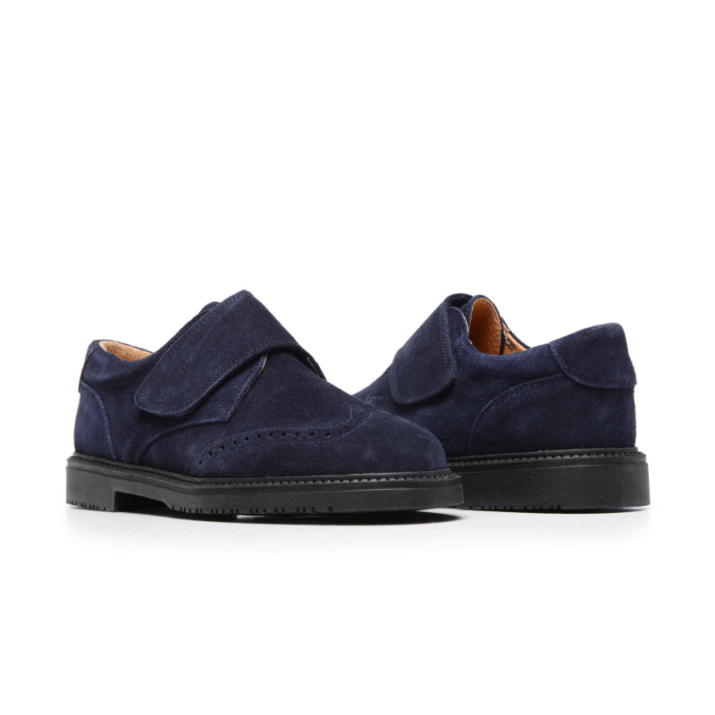 Boys' Navy Suede Velcro Loafers