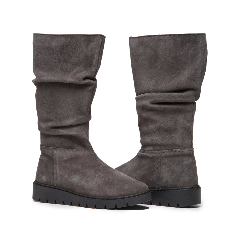 Suede Ruched Boots in Grey
