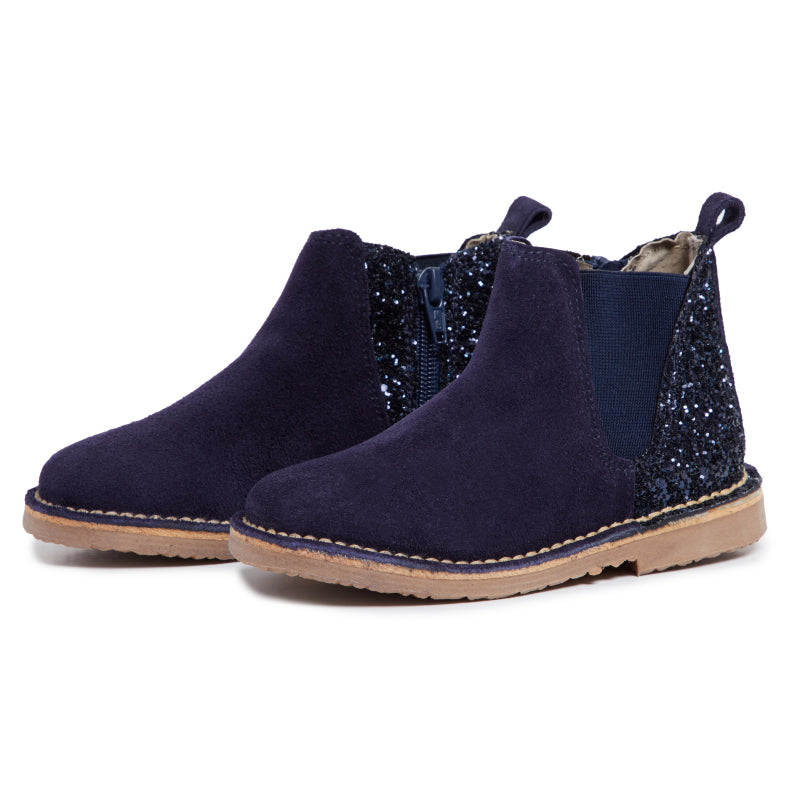 Childrenchic® Navy Sparkle and Suede Zipper Chelsea para niña