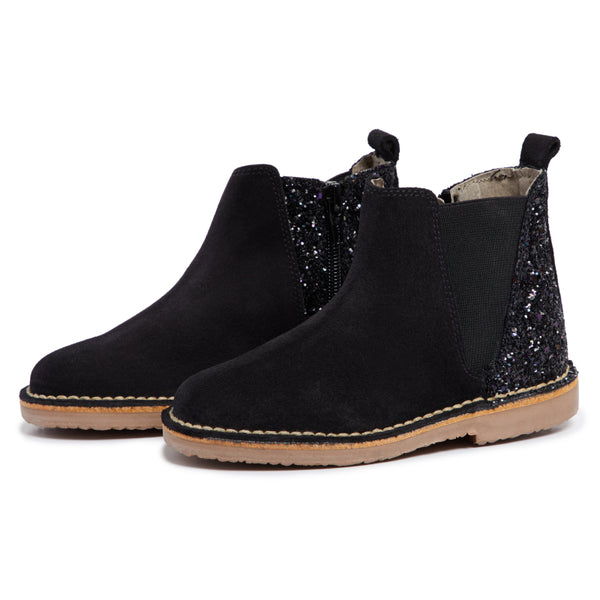 Glitter and Suede Chelsea Boots in Black