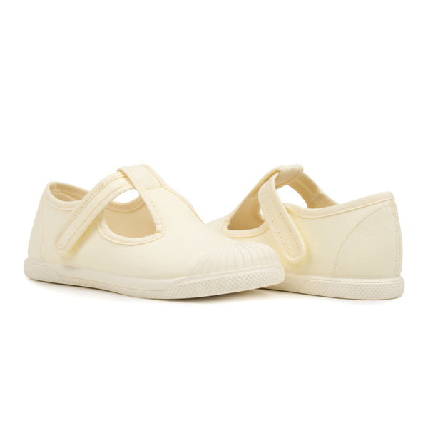 Girls' Childrenchic® canvas T-bar captoe shoes in ivory
