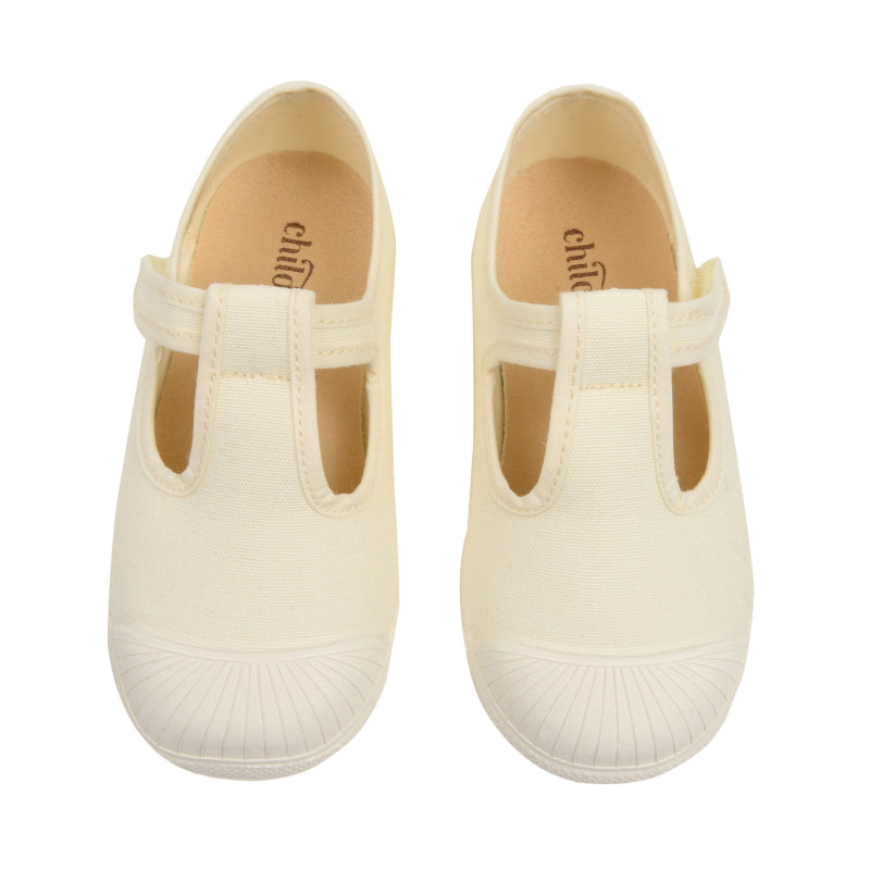Kid’s Childrenchic® Canvas T-Band Captoe Shoes in Ivory – childrenchic