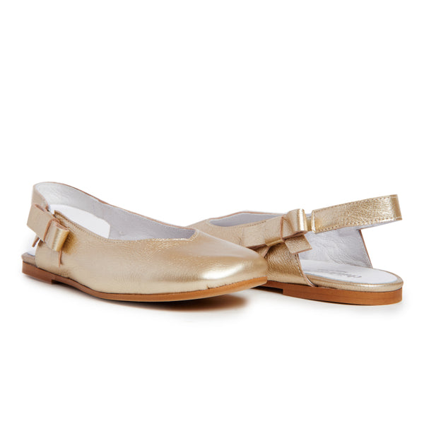 Leather Slingback Flats in Gold