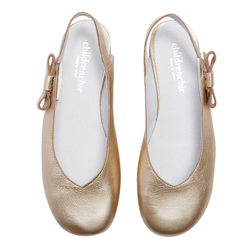 Leather Slingback Flats in Gold