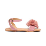 Girl's Childrenchic® Suede Pom-Pom Fringe Sandals in Rosewood