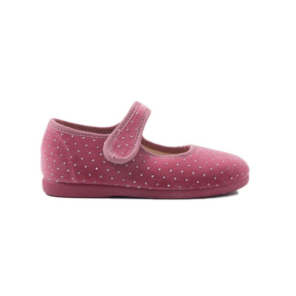 Velvet Mary Janes in Pink Dots